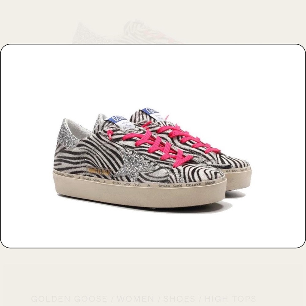 Golden Goose Zebra Sneakers with Silver and Pink Accents